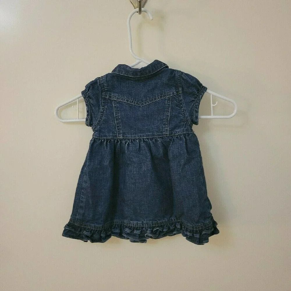 3/$30 VTG BABY GAP Western Denim Ruffle Summer Dress 9-12 Months